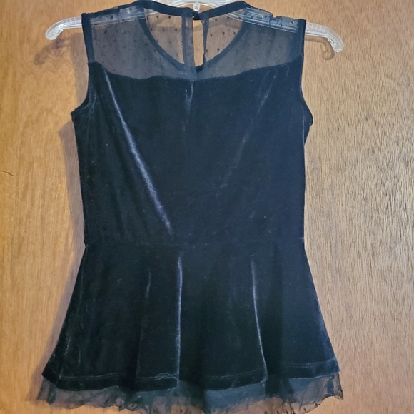 Velvet peplum top with mesh insert - Picture 6 of 8